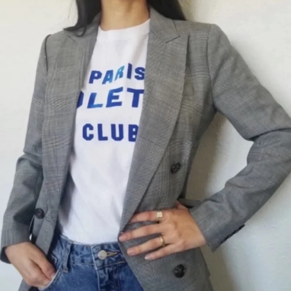 J. Crew Glen Plaid Double Breasted Wool Ruffle Pocket Blazer Jacket  Size 4